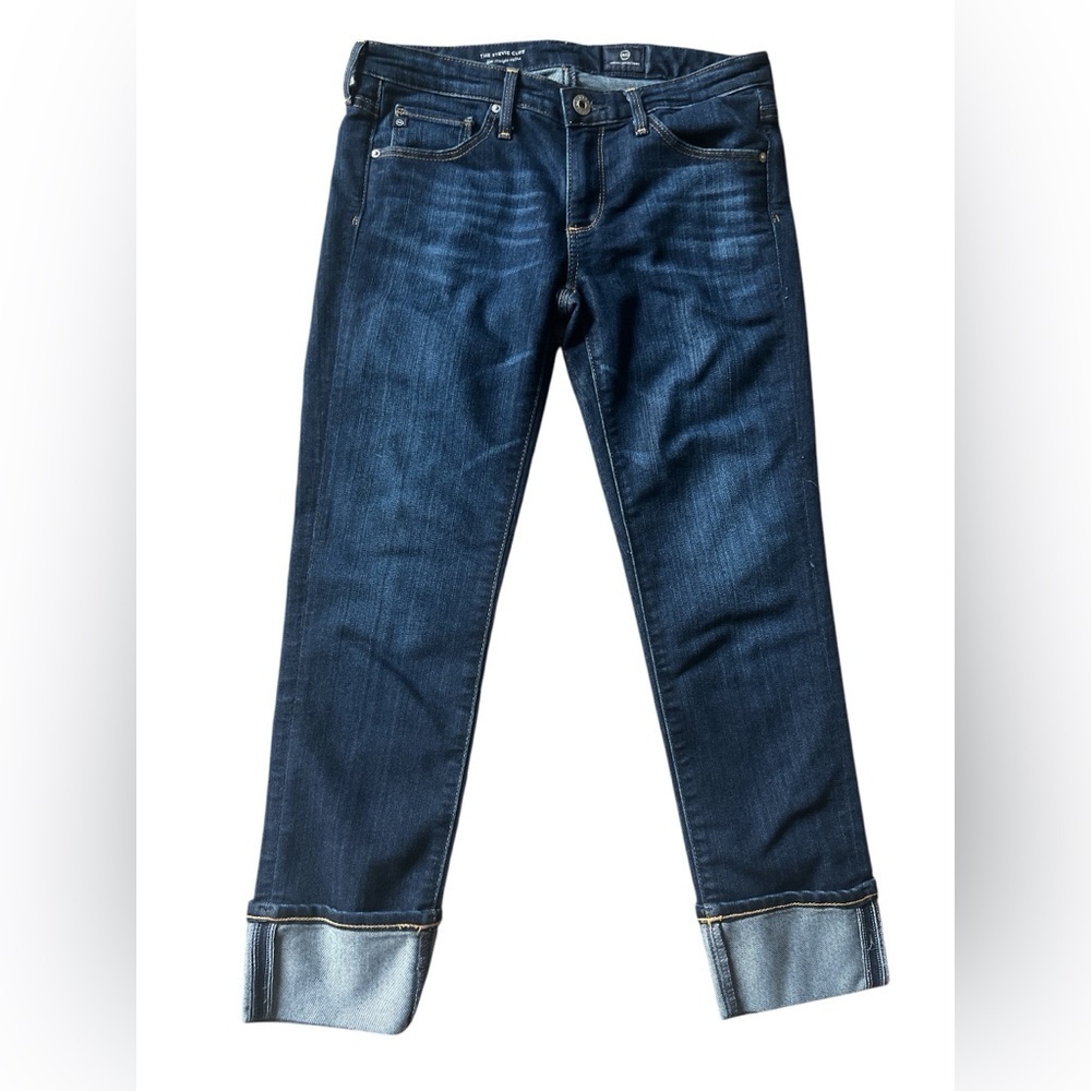 Ag Adriano Goldschmied Dark Blue Cuffed Ankle Jeans